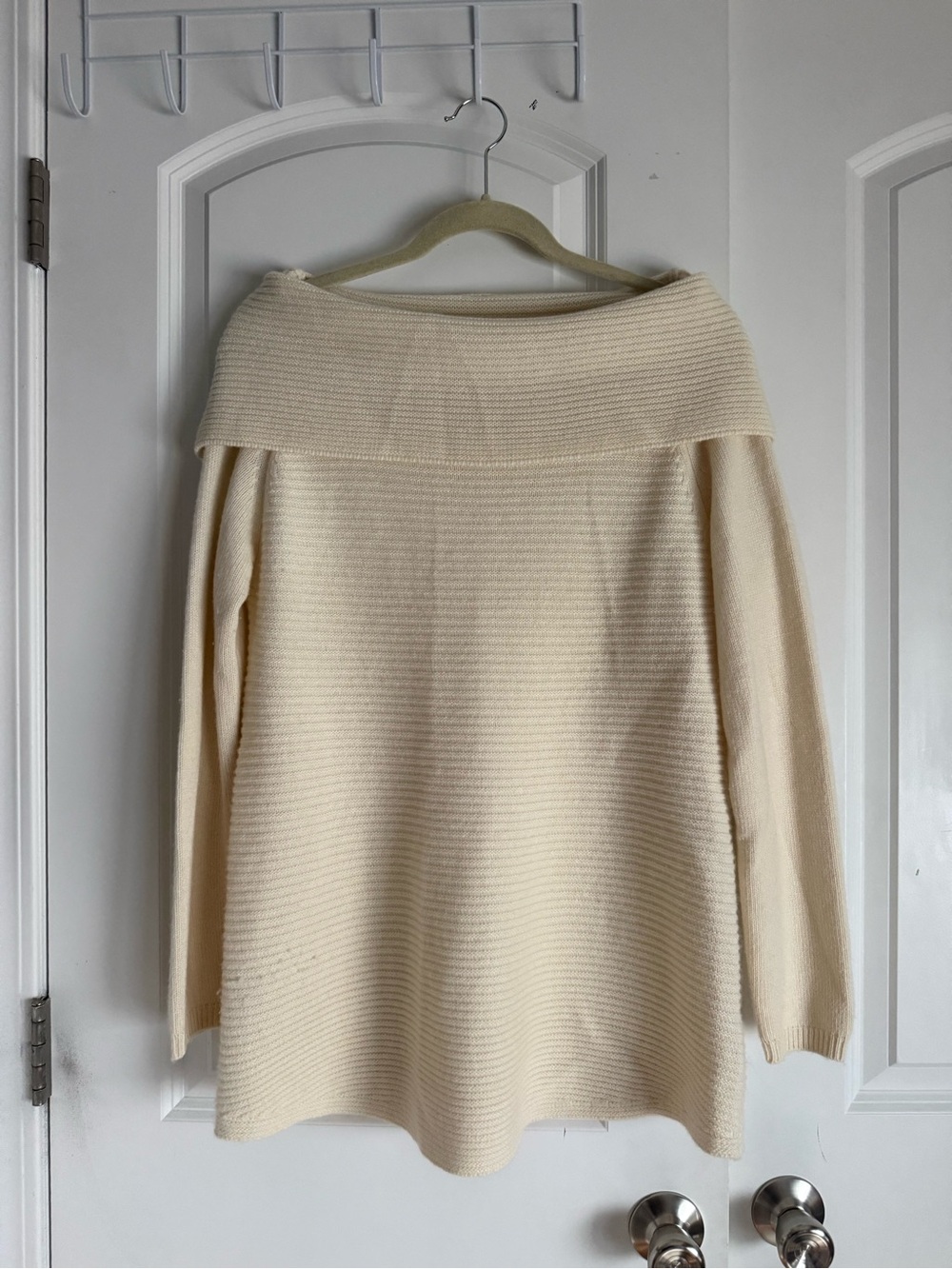 Off-Shoulder Ribbed Cream Women’s Sweater